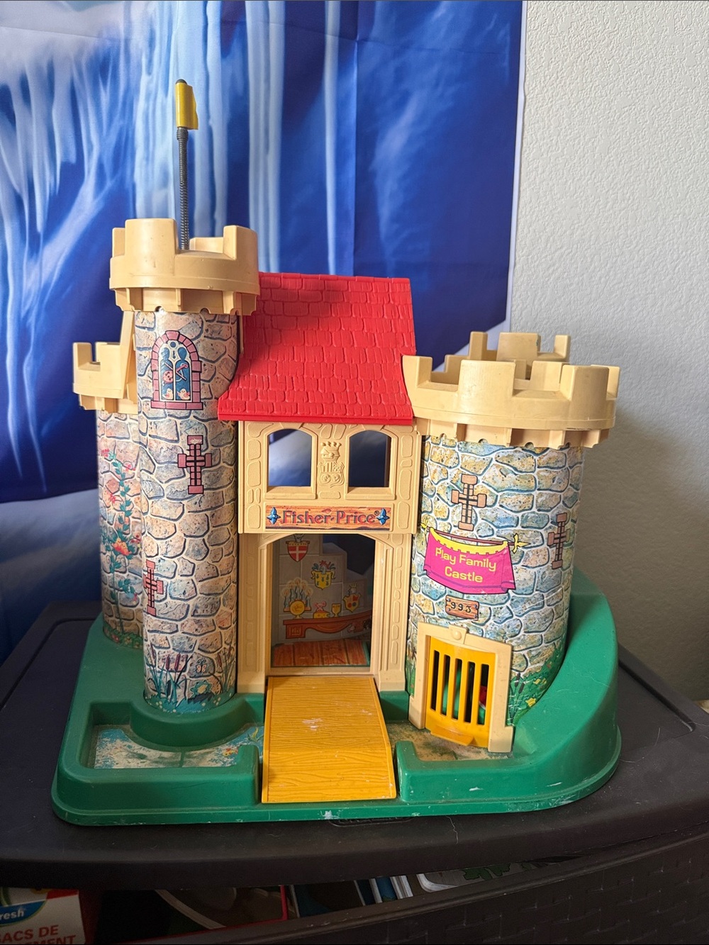 Fisher-Price 1970s Play Family Castle 993- Red Roof, Gray, yellow & green